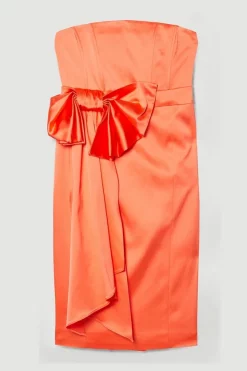 Cheapest 🔔 Karen Millen Italian Structured Satin Bandeau Bow Detail Pencil Midi 👗 Dress 👍 -Dresses Sales Store bkk07938 coral20pink xl 3