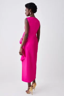 Discount ✔️ Karen Millen Petite Rosette Taffeta Column Midi 👗 Dress 🧨 -Dresses Sales Store bkk07954 pink xl 2