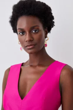 Discount ✔️ Karen Millen Petite Rosette Taffeta Column Midi 👗 Dress 🧨 -Dresses Sales Store bkk07954 pink xl 4