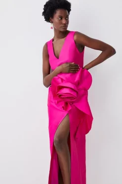 Discount ✔️ Karen Millen Petite Rosette Taffeta Column Midi 👗 Dress 🧨 -Dresses Sales Store bkk07954 pink xl 5