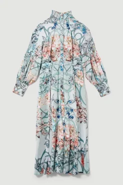 Discount ✔️ Karen Millen Mirrored Floral Satin Woven Midi 👗 Dress 🧨 -Dresses Sales Store bkk07966 sage xl 3