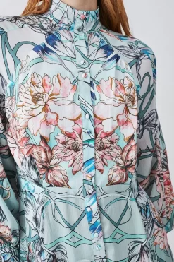 Discount ✔️ Karen Millen Mirrored Floral Satin Woven Midi 👗 Dress 🧨 -Dresses Sales Store bkk07966 sage xl 4