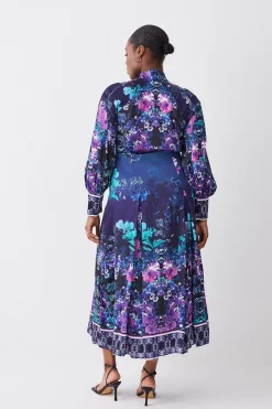 Promo 👏 Karen Millen Plus Size Boarder Floral Print Satin Woven Midi 👗 Dress 🎁 -Dresses Sales Store bkk07987 purple xl 2