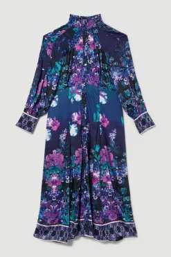 Promo 👏 Karen Millen Plus Size Boarder Floral Print Satin Woven Midi 👗 Dress 🎁 -Dresses Sales Store bkk07987 purple xl 3
