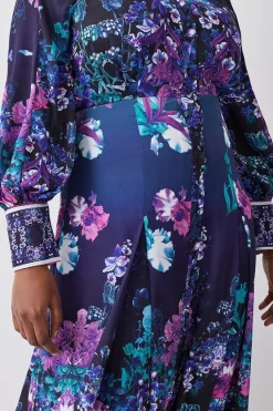 Promo 👏 Karen Millen Plus Size Boarder Floral Print Satin Woven Midi 👗 Dress 🎁 -Dresses Sales Store bkk07987 purple xl 4