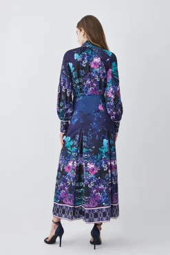 Best Sale 😉 Karen Millen Tall Boarder Floral Print Satin Woven Midi 👗 Dress 🧨 -Dresses Sales Store bkk07988 purple xl 2