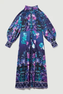 Best Sale 😉 Karen Millen Tall Boarder Floral Print Satin Woven Midi 👗 Dress 🧨 -Dresses Sales Store bkk07988 purple xl 3