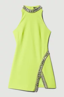 Outlet ⭐ Karen Millen Petite Crystal Embellished Woven Mini 👗 Dress 😍 -Dresses Sales Store bkk08005 lime xl 3