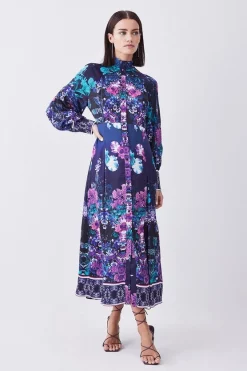Best reviews of 🤩 Karen Millen Petite Boarder Floral Print Satin Woven Midi 👗 Dress 💯