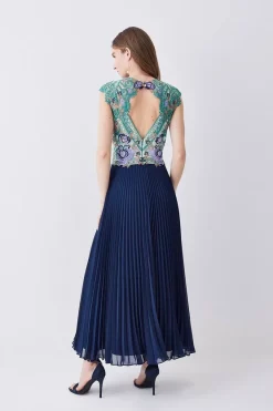 Promo ⭐ Karen Millen Petite Metallic Guipure Lace Pleated 👗 Skirt Midi 👗 Dress 🌟 -Dresses Sales Store bkk08021 ivory xl 2