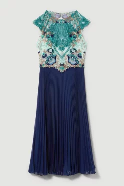 Promo ⭐ Karen Millen Petite Metallic Guipure Lace Pleated 👗 Skirt Midi 👗 Dress 🌟 -Dresses Sales Store bkk08021 ivory xl 3