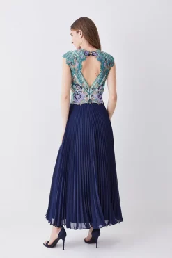 Best deal 🎁 Karen Millen Metallic Guipure Lace Pleated 👗 Skirt Midi 👗 Dress 🧨 -Dresses Sales Store bkk08022 ivory xl 2