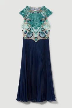 Best deal 🎁 Karen Millen Metallic Guipure Lace Pleated 👗 Skirt Midi 👗 Dress 🧨 -Dresses Sales Store bkk08022 ivory xl 3