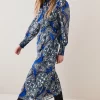 Discount ⌛ Karen Millen Tile Print Georgette Pleated Woven 👚 Shirt 👗 Dress ✨ -Dresses Sales Store bkk08062 blue xl