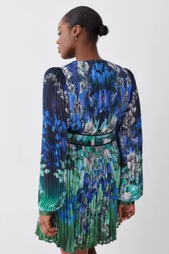 Coupon 🎉 Karen Millen Plus Size Mirrored Ombre Floral Pleat Drama Woven Mini 👗 Dress ✔️ -Dresses Sales Store bkk08069 blue xl 2