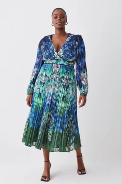 Discount 🔥 Karen Millen Plus Size Mirrored Ombre Floral Pleat Drama Woven Midi 👗 Dress ⌛ -Dresses Sales Store bkk08070 blue xl 4