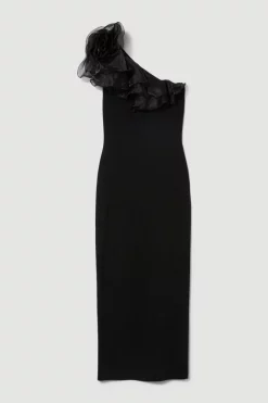 Hot Sale ⌛ Karen Millen Petite One Shoulder Organza Flower Detail Knit Midi 👗 Dress 🛒 9 Hot Sale ⌛ Karen Millen Petite One Shoulder Organza Flower Detail Knit Midi 👗 Dress 🛒 -Dresses Sales Store bkk08079 black xl 3