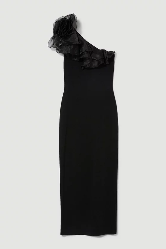 Hot Sale ⌛ Karen Millen Petite One Shoulder Organza Flower Detail Knit Midi 👗 Dress 🛒 4 Hot Sale ⌛ Karen Millen Petite One Shoulder Organza Flower Detail Knit Midi 👗 Dress 🛒 - Image 4
