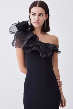 Hot Sale ⌛ Karen Millen Petite One Shoulder Organza Flower Detail Knit Midi 👗 Dress 🛒 10 Hot Sale ⌛ Karen Millen Petite One Shoulder Organza Flower Detail Knit Midi 👗 Dress 🛒 -Dresses Sales Store bkk08079 black xl 4