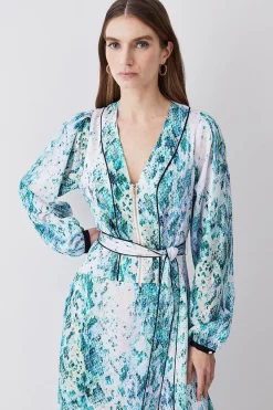 New ⌛ Karen Millen Soft Snake Print Satin Piped Zip Front Midi 👗 Dress 🌟 -Dresses Sales Store bkk08088 snake xl 4