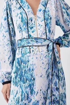 New 😍 Karen Millen Petite Soft Snake Print Satin Piped Zip Front Midi 👗 Dress 🔔 -Dresses Sales Store bkk08089 snake xl 4