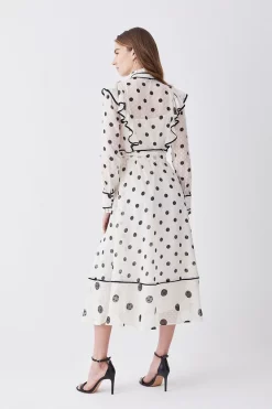 Hot Sale 👏 Karen Millen Mixed Dot Piped Ruffle Georgette Midi 👗 Dress 🔔 -Dresses Sales Store bkk08092 white xl 2