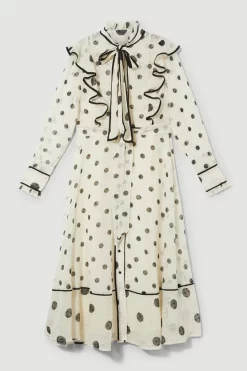Hot Sale 👏 Karen Millen Mixed Dot Piped Ruffle Georgette Midi 👗 Dress 🔔 -Dresses Sales Store bkk08092 white xl 3