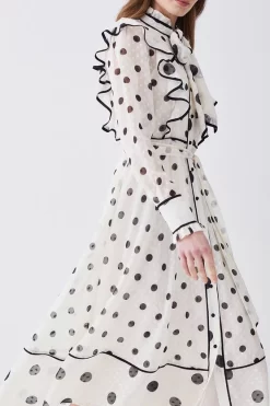 Hot Sale 👏 Karen Millen Mixed Dot Piped Ruffle Georgette Midi 👗 Dress 🔔 -Dresses Sales Store bkk08092 white xl 4