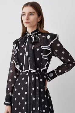 Best Sale 😍 Karen Millen Mono Mixed Dot Piped Ruffle Georgette Midi 👗 Dress 🧨 -Dresses Sales Store bkk08093 mono xl 5