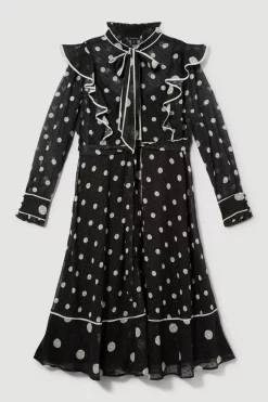 Flash Sale 🧨 Karen Millen Plus Size Mono Mixed Dot Piped Ruffle Georgette Midi 👗 Dress 👏 -Dresses Sales Store bkk08094 mono xl 3