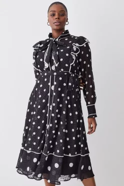 Flash Sale 🧨 Karen Millen Plus Size Mono Mixed Dot Piped Ruffle Georgette Midi 👗 Dress 👏 -Dresses Sales Store bkk08094 mono xl 4