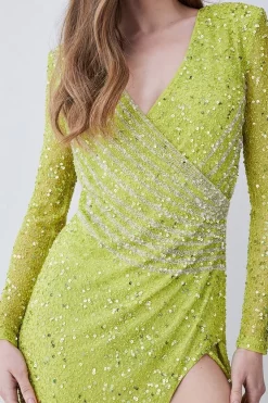 Cheap 🥰 Karen Millen Crystal Embellished Draped Front Maxi 👗 Dress 🔥 -Dresses Sales Store bkk08104 apple20green xl 4