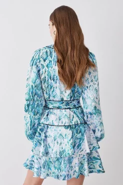 Cheapest 😉 Karen Millen Soft Snake Satin Piped Tiered Belted Mini 👗 Dress 🛒 -Dresses Sales Store bkk08150 snake xl 2