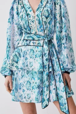Cheapest 😉 Karen Millen Soft Snake Satin Piped Tiered Belted Mini 👗 Dress 🛒 -Dresses Sales Store bkk08150 snake xl 4