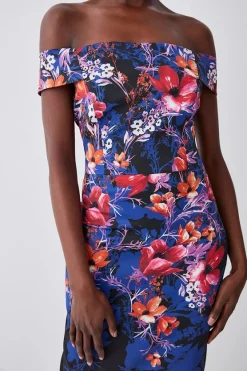 Buy 🔔 Karen Millen Italian Structured Stretch Midnight Floral Bardot Midi 👗 Dress 🌟 -Dresses Sales Store bkk08184 floral xl 2