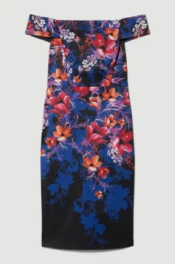 Buy 🔔 Karen Millen Italian Structured Stretch Midnight Floral Bardot Midi 👗 Dress 🌟 -Dresses Sales Store bkk08184 floral xl 3