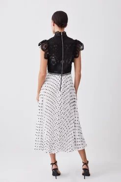 Coupon 🎉 Karen Millen Petite Guipure Lace Dot Pleated 👗 Skirt Midi 👗 Dress 🛒 -Dresses Sales Store bkk08191 mono xl 2