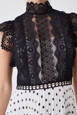 Coupon 🎉 Karen Millen Petite Guipure Lace Dot Pleated 👗 Skirt Midi 👗 Dress 🛒 -Dresses Sales Store bkk08191 mono xl 4