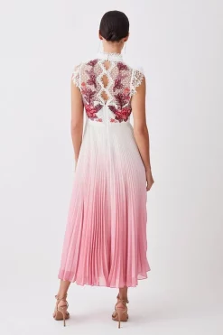 Cheap 🛒 Karen Millen Petite Rose Guipure Lace Woven Pleat 👗 Skirt Midi 👗 Dress 😍 -Dresses Sales Store bkk08193 rose xl 2
