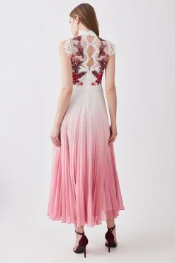 Coupon 😀 Karen Millen Rose Guipure Lace Woven Pleat 👗 Skirt Midi 👗 Dress 🤩 -Dresses Sales Store bkk08195 rose xl 2