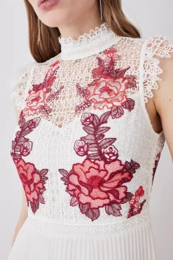 Coupon 😀 Karen Millen Rose Guipure Lace Woven Pleat 👗 Skirt Midi 👗 Dress 🤩 -Dresses Sales Store bkk08195 rose xl 4