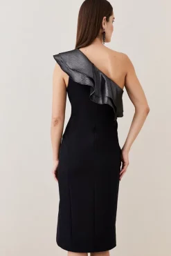 Cheap 🎁 Karen Millen Geo Jacquard Contrast Ruffle Pencil Midi 👗 Dress ⌛ -Dresses Sales Store bkk08242 black xl 2