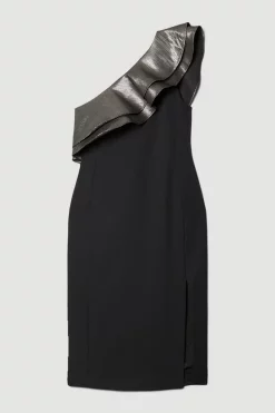 Cheap 🎁 Karen Millen Geo Jacquard Contrast Ruffle Pencil Midi 👗 Dress ⌛ -Dresses Sales Store bkk08242 black xl 3