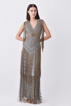 Deals π€© Karen Millen Petite Beaded Fringed Woven Maxi π Dress π