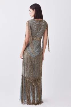 Deals 🤩 Karen Millen Petite Beaded Fringed Woven Maxi 👗 Dress 👍 -Dresses Sales Store bkk08261 sage xl 2