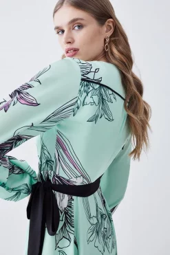 Deals 💯 Karen Millen Floral 🔨 Hammered Satin Woven Wrap Mini 👗 Dress ✨ -Dresses Sales Store bkk08264 green xl 4