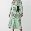 Outlet ⭐ Karen Millen Plus Size Floral 🔨 Hammered Satin Woven Wrap Midi 👗 Dress 🤩 -Dresses Sales Store bkk08265 green xl