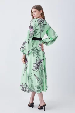 Buy 🎉 Karen Millen Floral 🔨 Hammered Satin Woven Wrap Midi 👗 Dress 😉 -Dresses Sales Store bkk08266 green xl 2