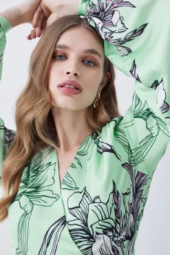 Buy 🎉 Karen Millen Floral 🔨 Hammered Satin Woven Wrap Midi 👗 Dress 😉 -Dresses Sales Store bkk08266 green xl 4