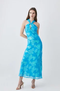 Buy 😉 Karen Millen Metallic Iridescent Halter Column Midi 👗 Dress 🤩